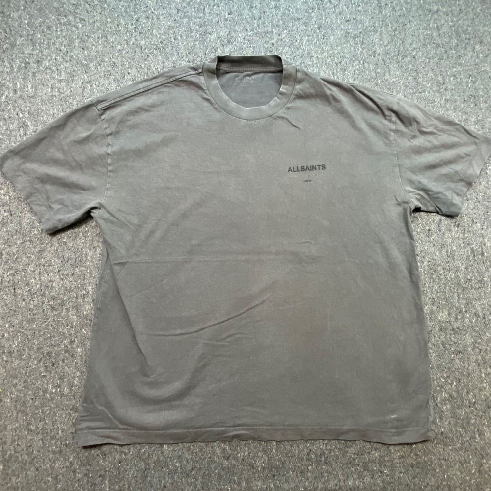 AllSaints‎ TShirt Sz XL Mens Grey Streetwear Boxy Fit Japanese Logo Tee